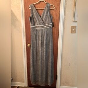 MOB silver dress with beaded waist.